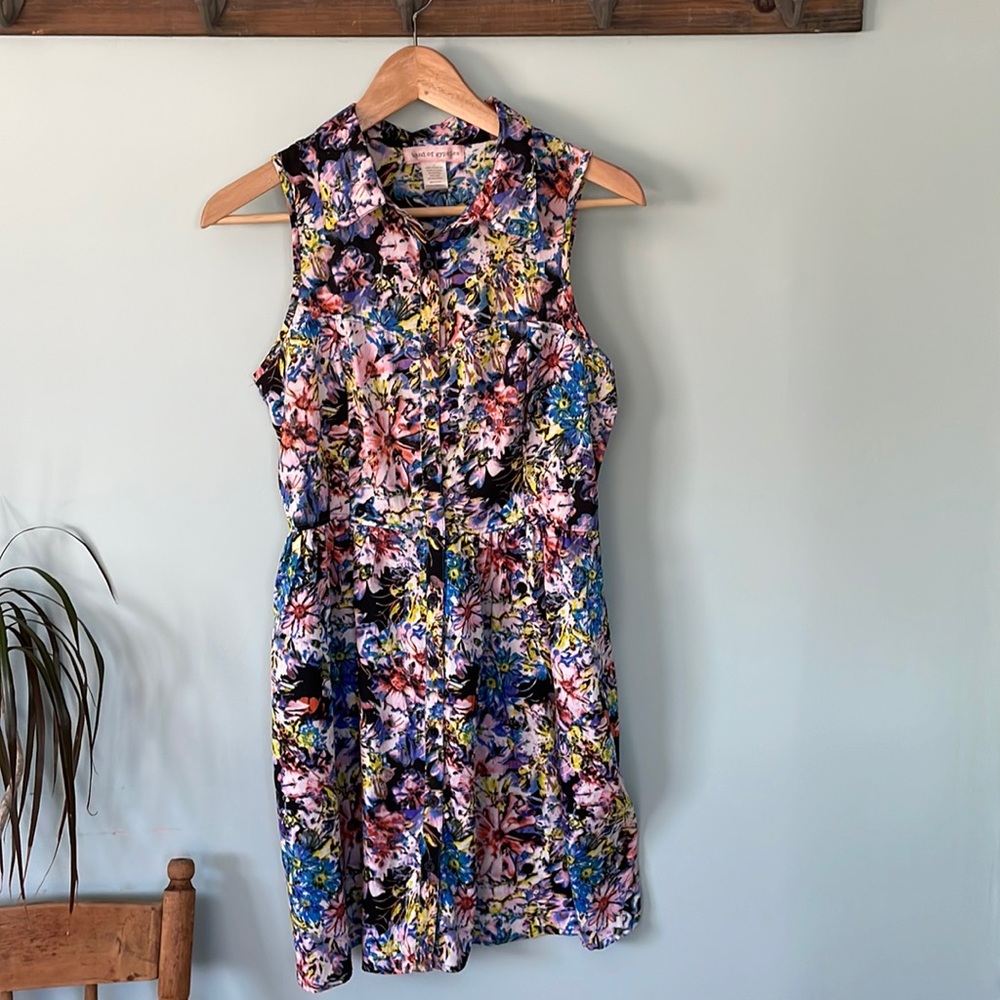 Band of Gypsies floral sleeveless collared button up dress, size small